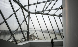 Une personne à l'intérieur du musée des Confluences à Lyon le 18 décembre 2014