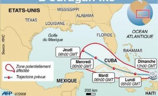 Plusieurs centaines de milliers de personnes étaient en cours d'évacuation dimanche matin dans l'est de Cuba, placé en état d'alerte maximale en prévision du passage du puissant ouragan Ike, selon les médias cubains.Carte de localisation de l'ouragan Ike, qui menace Cuba et les Etats-Unis
