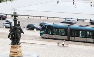 Tramway, place de la Bourse à Bordeaux