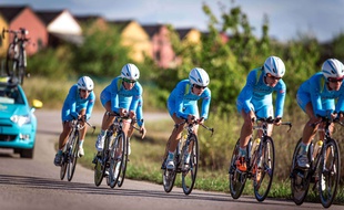 L'équipe Astana lors des championnats du monde de cyclisme le 21 septembre 2014.