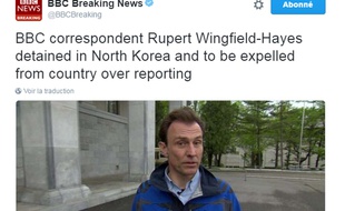 Capture d'écran du compte Twitter de la BBC annonçant l'arrestation de Rupert Wingfield-Hayes