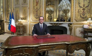 François Hollande lors de son allocution à l'occasion de la nouvelle année, le 31 décembre 2014 à l'Elysée