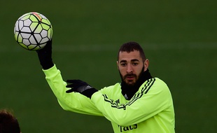 Karim Benzema à l'entraînement le 19 mars 2016.