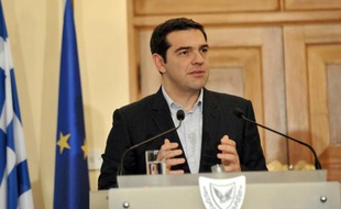 Le nouveau Premier ministre grec Alexis Tsipras, le 2 février 2015 à Nicosie, pour son premier voyage à l'étranger