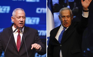 Photomontage de Benny Gantz et Benjamin Nétanyahou au soir des législatives du 17 septembre 2019.
