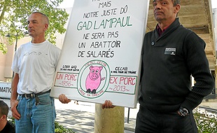Les salariés de l'abattoir Gad ont manifesté le 7 octobre à Rennes.