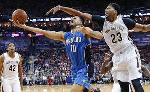 Le Français d'Orlando Evan Fournier, le 3 novembre 2015, contre La Nouvelle Orléans.