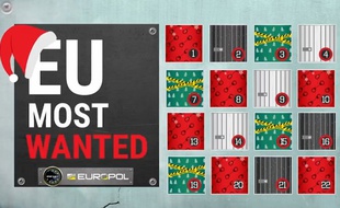 Le calendrier de l'avent d'Europol dévoile, chaque jour, le portrait d'un criminel recherché en Europe.