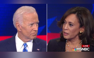 Joe Biden face à Kamala Harris lors du premier débat télévisé de la primaire démocrate, le 27 juin 2019.