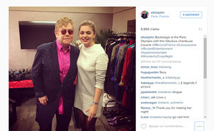 Elton John et Louane, dans les loges de l'Olympia de Paris.