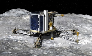 Projection de l'atterrissage de Philae sur la comète.