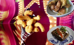 Les churros salés de Fauchon, la gaufre aux oeufs de saumon de Prunier et les chichis de légumes du Makassar
