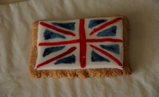 Un biscuit aux couleurs du drapeau du Royaume-Uni.