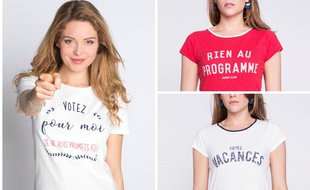 A gauche, tee-shirt Cache-Cache, à droite, tee-shirts Bonobo Jeans.