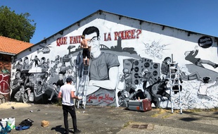 Restauration de la fresque en hommage à Steve Maia Caniço, lundi 18 mai 2020.