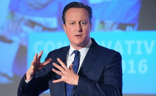David Cameron devant les délégués du parti conservateur le 9 avril 2016 à Londres