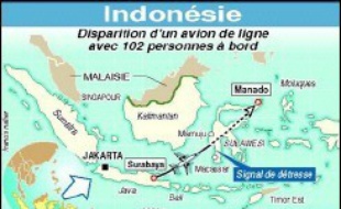 L'avion de la compagnie aérienne indonésienne Adam Air, porté disparu avec 102 personnes à bord, était parti lundi à 12H59 (05H59 GMT) de Surabaya (Java) à destination de Manado (île de Célèbes), où il n'est jamais arrivé.