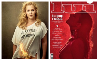 Une photo postée par Amy Schumer sur son compte Instagram et Elodie Frégé en Une du numéro de «Lui» de mai 2016.