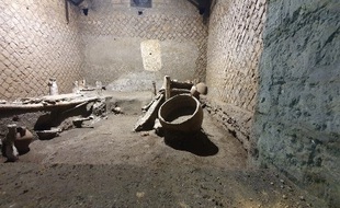 Vue de la chambre découverte dans une villa de Pompéi en novembre 2021.