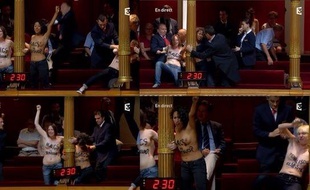 Intervention des Femen le 17 juillet 2014 au Sénat.