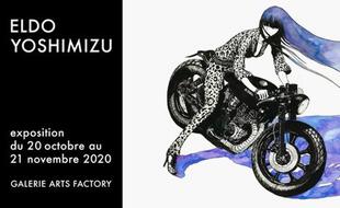 Affiche officielle de l'exposition personnelle d'Eldo Yoshimizu à la Galerie Arts Factory