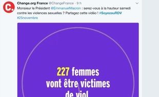 Capture d'écran Twitter de la vidéo mise en ligne par 5 féministes pour réclamer à Emmanuel Macron un plan d'urgence contre les violences sexuelles. #SoyezAuRdv