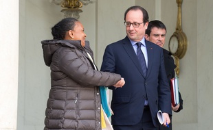 François Hollande, Christiane Taubira et Manuel Valls le 11 mars 2016 à l'Elysée.