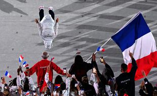 La délégation française lors de la cérémonie d'ouverture des JO de Tokyo le 23 juillet 2021.