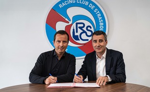 Julien Stéphan avec le président du RC Strasbourg, Marc Keller.