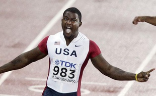 Justin Gatlin lors des championnats du monde d'Helsinki, le 11 août 2005