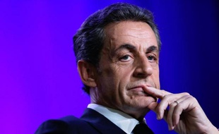 Le président de l'UMP Nicolas Sarkozy, lors d'un meeting pour les départementales le 24 mars 2015 à Asnieres-sur-Seine