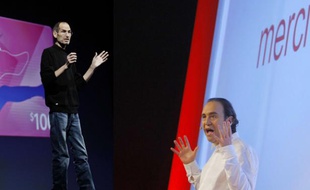 A gauche, Steve Jobs, le défunt patron d'Apple. A droite, Xavier Niel, le patron de Free.