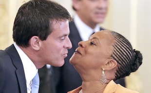 Manuel Valls et Christiane Taubira lors du séminaire gouvernemental de rentrée le 19 août 2013.