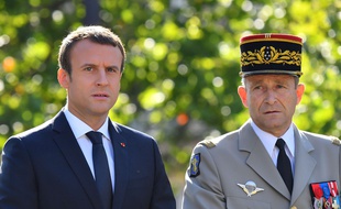 French President Emmanuel Macron and Chief of the Defence Staff, French Army General Pierre de Villiers during the annual Bastille Day military parade on the Champs-Elysees avenue in Paris on July 14, 2017. The parade on Paris's Champs-Elysees will commemorate the centenary of the US entering WWI and will feature horses, helicopters, planes and troops.