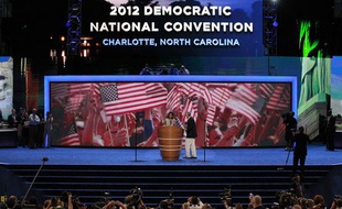 La Première Dame américaine, Michelle Obama, lors des répétitions sur la scène de la convention démocrate à Charlotte, en Caroline du Nord, le 3 septembre 2012.