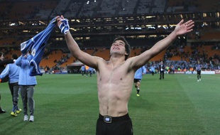 Le joueur uruguayen Nicolas Lodeiro, lors de la qualification de son pays en demi-finale de la Coupe du monde, au tirs aux buts face au Ghana, le 2 juillet 2010 à Johannesbourg.