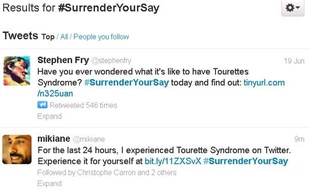 Des internautes évoquent le #Surrenderyoursay, une initiative pour lutter contre le syndromes Gilles de la Tourrette, le 20 juin 2013.