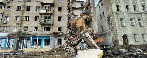 Un bâtiment de Kharkiv détruit par un bombardement russe, le 11 juillet 2022. 