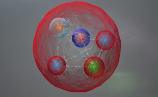 Illustration d'un des deux agencements possibles du pentaquark.