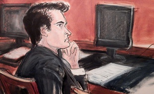 Un dessin de Ross Ulbricht, accusé d'être le cerveau derrière le site Silk Road, devant le tribunal de Manhattan, le 13 janvier 2014.