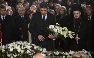 Le président bulgare Rossen Plevneliev assiste aux funérailles de l'ex-président Jelio Jelev, le premier dirigeant post-communiste, le 1er février 2015 à Sofia