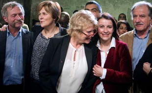 José Bové, Dominique Voynet, Eva Joly, Cécile Duflot et Noël Mamère le 1er décembre 2011 à Paris, lors de la présentation de l'équipe de campagne de la candidate d'EELV à la présidentielle.