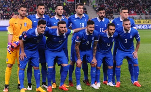 L'équipe de Grèce lors de son match contre la Hongrie, le 29 mars 2015, à Budapest.