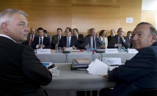 Thierry Lepaon et Pierre Gattaz lors de la conférence sociale le 7 juillet 2014 à Paris