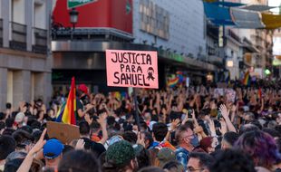 Manifestation qui a eu lieu à Madrid pour dénoncer la mort de Samuel Luiz, ce samedi.