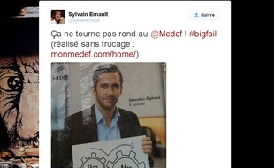 Capture d'écran d'un tweet d'un internaute se moquant de la nouvelle campagne du Medef.