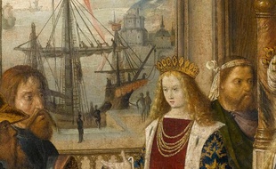 Saint Louis envoie des ambassadeurs demander pour son fils la main de sainte Ursule, huile sur toile du XVe siècle