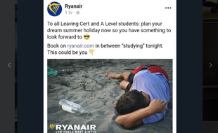 Le post de Ryanair invitant les étudiants à partir en vacances et à finir comme ça...