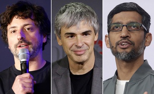 Les cofondateurs de Google, Sergey Brin et Larry Page (gauche) ont passé la main à la tête d'Alphabet à Sundar Pichai.
