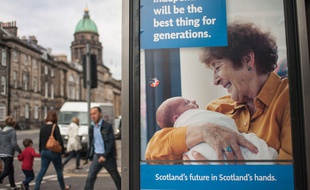 Publicité pour l'indépendance en vue du référendum sur l'autodétermination en Ecosse, le 20 août 2014 à Edimbourg.